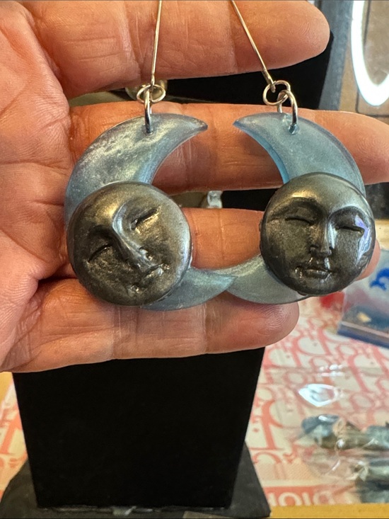 Handmade Jewelry - Blue Moon Face Drop Earrings